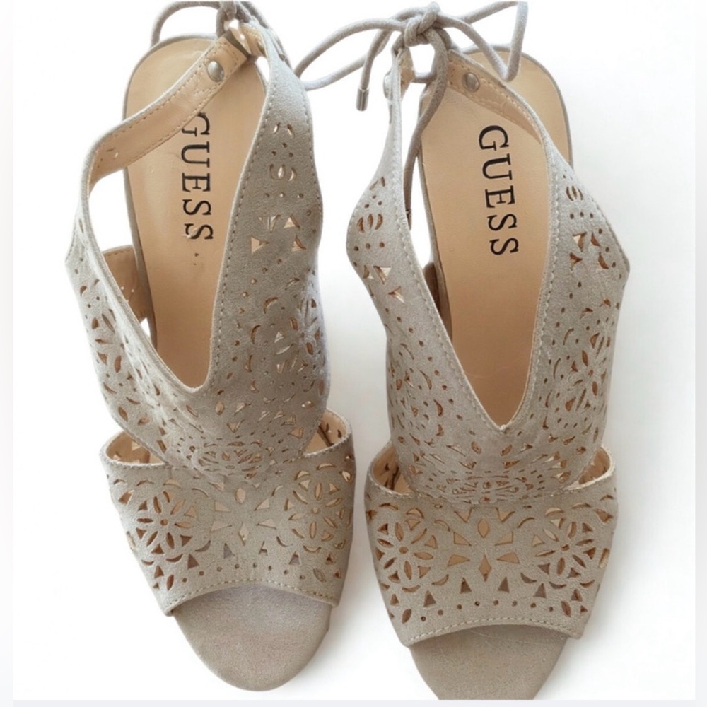 Guess Taupe Floral Cutout Heels
